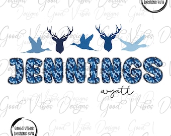 Custom Deer Duck Camo Name PNG, Duck Deer hunting personalized sublimation, Blue Camo Letter Name PNG, Camo font name png, Name custom png