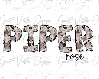 Custom Floral Name png, Dusty Taupe Vintage Floral font, Custom floral name PNG, Girl name sublimation digital download, Floral Name png