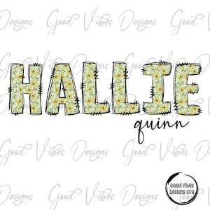 Custom Name PNG, Girl sublimation digital download, Yellow floral Shabby Chic Name sublimation, Yellow daisy font name png, Personalized png