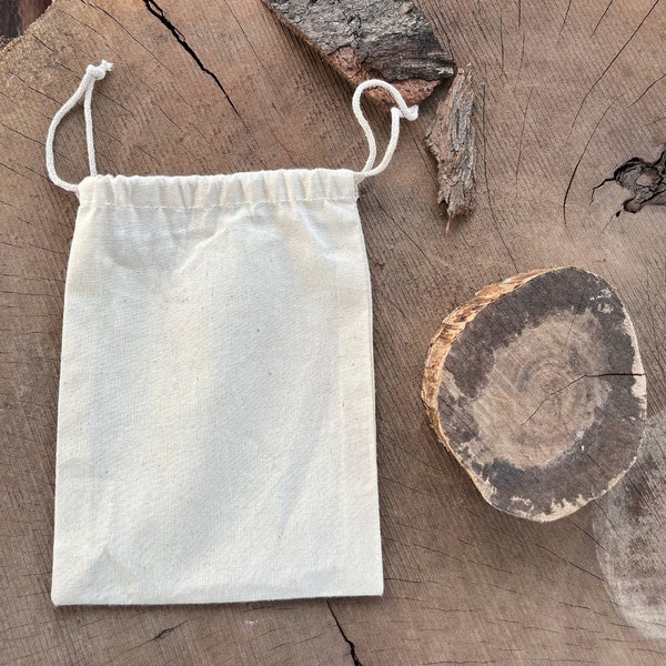 Organic Cotton Double Drawstring Calico Bags | Muslin Bags | Reusable Pouches | Eco-friendly Bags | Select Size & Quantity