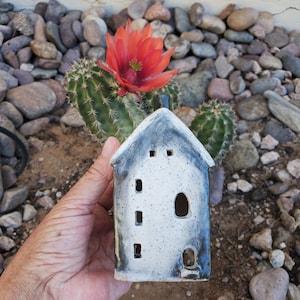 Little rustic cottage ceramic pottery european villa country mountain house for garden, tea light, incense burner or decoration
