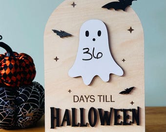 Ghost Halloween Countdown Schild: Birkenholz, trocken abwischbar