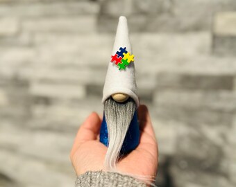 Autism Gnome • Autism Awareness Gnome • Puzzle Gnome • Magnetic Gnome • Gift Idea • Tiny Tiered Tray Decor
