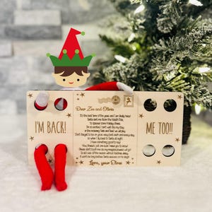 Je suis de retour - Moi aussi ! Carte postale elfe • Lettre I'm Back d'elfe • Carte postale en bois • Cadeau de Noël elfe • Cartes elfe • Décoration de Noël elfe