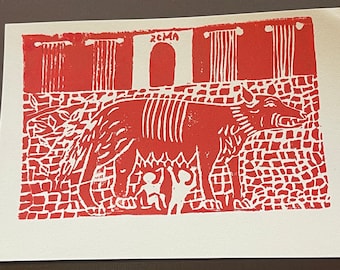 Roman She-Wolf Print - 5x7 in unframed Block Print