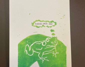 Concerned Frog Print - 5x7 in unframed Block Print