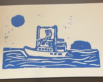 Golondrina- Galapagos Boat Print - 5x7 in unframed Block Print