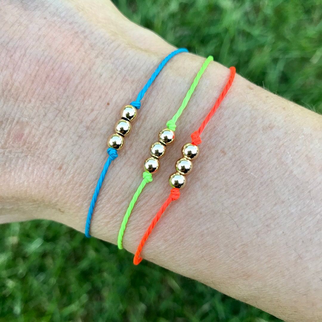 Adjustable String Bracelet With Gold Beads on Waxed Cord Etsy