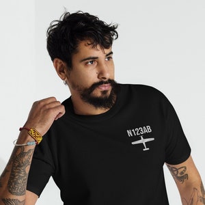 Custom Embroidered Aviation Heavy Cotton Tee with Tail Number - Unique Gift for Aviation Enthusiasts