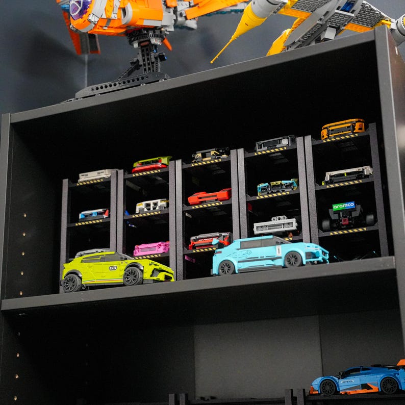 Modular Brick Car Display Rack – Front View, 8-wide Racing Car Shelf - Etsy