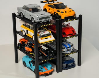 Modular Brick Car Display Rack – Front View, 8-Wide Racing Car Shelf