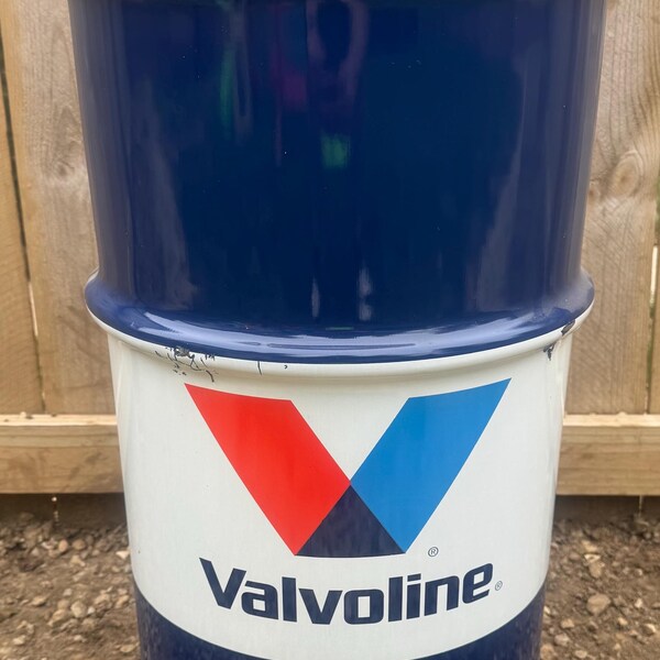 Vintage 16-Gallon Valvoline Steel Oil Drum Mancave Trashcan