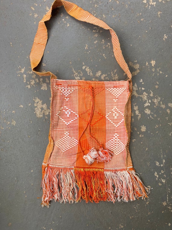 Vintage Handmade Cotton Drawstring Sling Bag - image 10