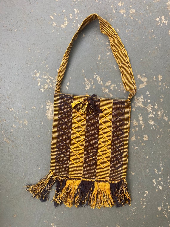 Vintage Handmade Cotton Drawstring Sling Bag - image 1