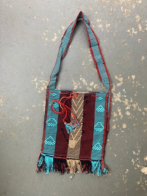 Vintage Handmade Cotton Drawstring Sling Bag - image 9