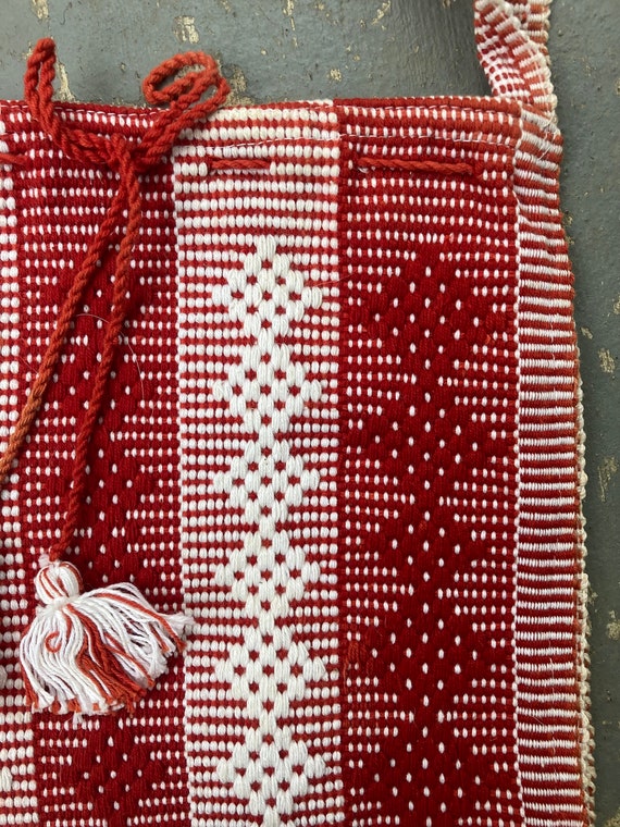 Vintage Handmade Cotton Drawstring Sling Bag - image 2