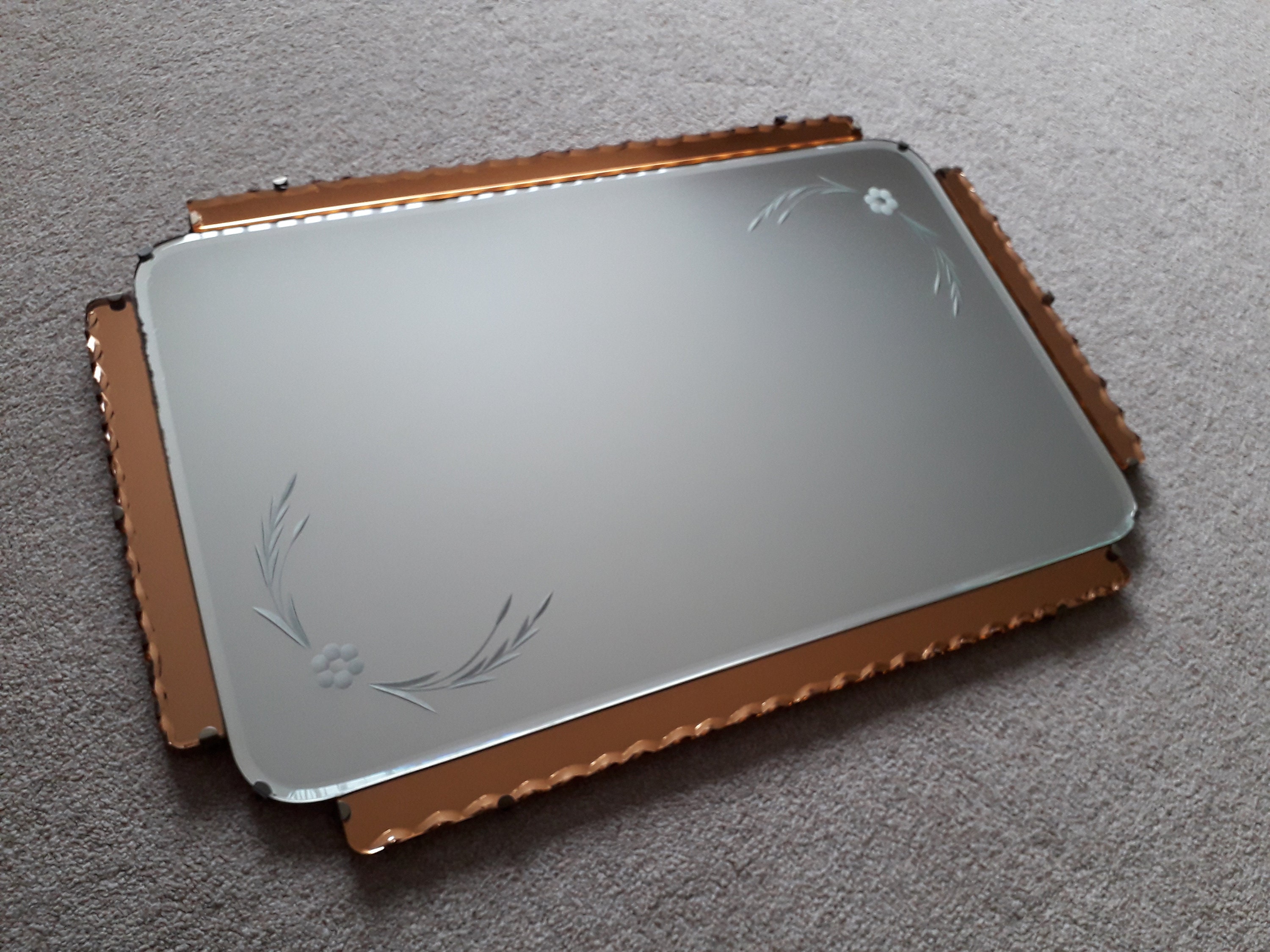 Original Vintage Art Deco Peach Mirror Etsy