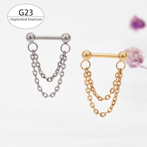 16G Threadless Push In Solid titanium Chain Stud Earring, Minimalist Earring, Helix Conch Cartilage Piercing, Barbell Piercing, Septum Ring