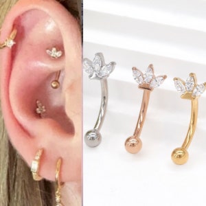 16G Surgical Steel Clover Clear CZ Eyebrow Piercing/Crystal Jewelry/Daith Piercing/Halloween Jewelry/Gifts/Cartilage Earrings/Daith Earrings