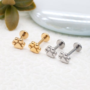 16G Surgical Steel Internal Thread Cute Dog Cat Puppy Pet Claw Paw Print Labret Stud Piercing/Tragus Piercing/Helix Earring/Gift For Friends