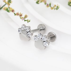 16G Internal Thread Dog Cat Pet Paw Labret,Paw Stud Earrings,Helix Tragus Cartilage Piercing,Puppy Earring,Pet lover/Halloween Jewelry/Gifts