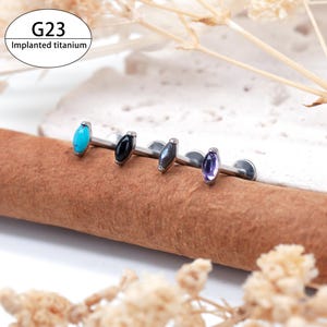 16G Implant Grade Titanium Internally threaded Marquise Natural Stone Labret Bar Stud/Flat Back Earring/Cartilage/Helix/Conch/Tragus/Lobe