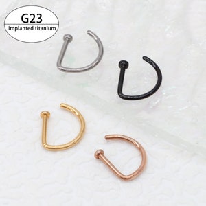 20ga, 18ga G23 Implant Grade Titanium Open D Shape Nose Ring, Flat End Round Nostril Hoop, gold, silver, rose gold, black