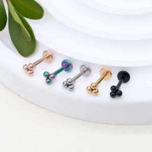 16G Tiny Trinity Ball Internally Threaded Labret Stud • Tribead/Quadbead Cartilage earring •Tragus stud • Flat Back Earring.