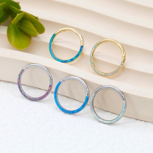 16G 316L Opal Lined Front Facing Seamless Clicker Hoop Ring, Cartilage/ Daith/Helix /snug Piercing Earring/Septum clicker Ring/Gift For Her