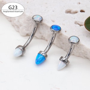 16G (1.2mm) Titanium Internally Thread Curve Bar Fire Opal Flat End&Cone Spike Vertical Lip, Eyebrow, Helix, Snug, Rook Piercing
