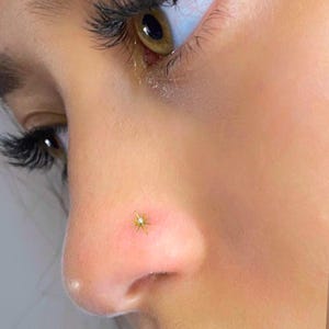 14KソリッドゴールドダイヤモンドS字ノーズスタッド、モイスナイト/クリアCZツイストウルトラスリムノーズスタッド 、ベゼルセッティングジェムストーンスクリューノーズピアス20G - Etsy 日本 COCHARM 14K ソリッドゴールド サンノーズスタッド 20g イエローゴールド Lベンド鼻孔 ノーズスタッド 7mm ロング