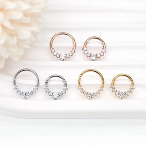 16g Sparkling Gem Clicker Septum Earring/Septum Piercing Ring/Daith Rings/Cartilage Earrings/Helix Hoop/Seamless Hoop 8mm 10mm/Gift for her