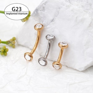 Pendiente de titanio de grado de implante G23 con circonita cúbica de 16 g, anillo curvo para cejas, barra Snug Rook, joyería corporal, piercing Rook, cartílago, trago y daith