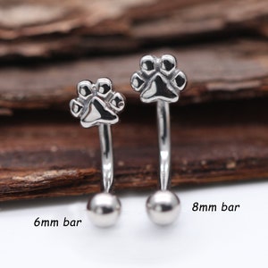 16G 316L Surgical Steel Cat Dog Puppy Pet Claw Paw Print Silver Eyebrow Ring/Rook Earring/Daith Earring/Cartilage Piercing/Pet's Paw