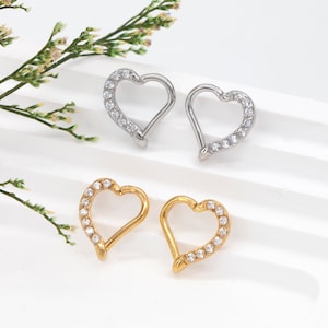 16G 316L Stainless Steel Hinged Heart shaped Daith Earring,Daith Jewelry, Heart Daith Piercing, Cartilage CZ Daith Ring, Heart Clicker