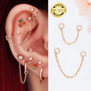 Chaîne de boucle d'oreille en or massif 14 carats / chaîne de charme de boucle d'oreille / chaîne de boucle d'oreille de cartilage / boucles d'oreilles chaîne de manchette d'oreille / chaîne d'hélice / chaîne de nez / chaîne de narine
