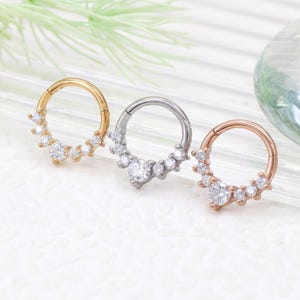 16G Sparkling Gem Clicker Septum Earring/Septum Piercing Ring/Daith Rings/Cartilage Earrings/Helix Hoop/Seamless Hoop 8mm 10mm/Gift for her