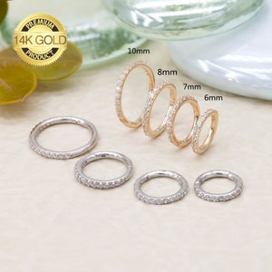 14K REAL Solid Gold Diamond CZ Hoop Earring, Cartilage Daith Helix Tragu Conch Rook Snug Body Hoop Ear Clicker Ring Piercing Jewelry 16Gauge