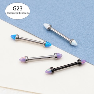 14G Titanium Internally Threaded White Purple Blue Spike Cone Opal Nipple Barbell/Nipple Rings/Bridge Piercing Jewelry/Halloween/Gifts