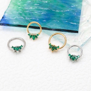 16G Oval Emerald CZ Septum Ring/Daith Earring/Septum Clicker/Helix Hoop Earrings/Cartilage Hoop 8mm, 10mm/Halloween Earrings/Gift for her