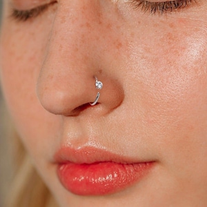 Aro nasal de titanio de 20 g con circonita cúbica transparente de 2 mm. Anillo nasal/joyería nasal/anillo nasal.