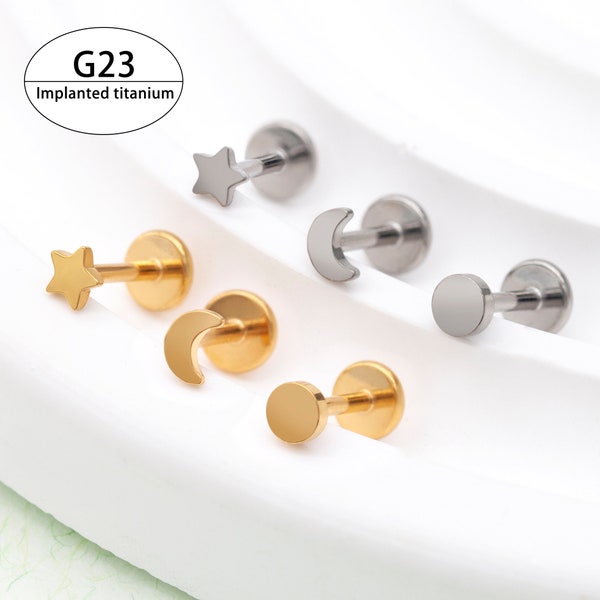 20G 18G Implant Grade G23 Titanium Sun Moon Star Labret Nose Ring Lip Labret Stud Cartilage Earring, Threadless Push In Helix Tragus Earring