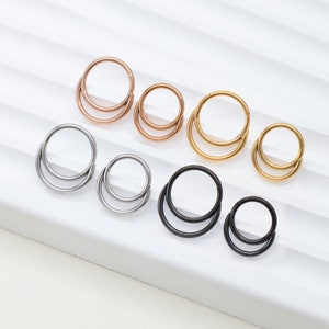 16G * 8 mm Doppel Septum Ring aus Chirurgenstahl / Layered Septum Clicker / Gestapelter Daith Hoop / Septum Hoop Silber Gold / Scharnier