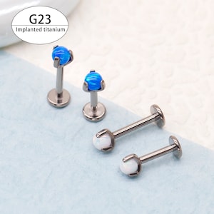 16G G23 Titanium Fire Blue White Opal Claw Prong Set Sparkle Internally Threaded Labre/Tragus/Nose/Cartilage/Piercing Ear Stud/Unique Gift