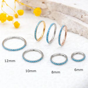 16G Surgical Steel Turquoise CZ Hinged Seamless Septum Hoops,Conch,Tragus,Cartilage, Hoop Earring, Nose Ring,Cartilage Piercing,Unique gift
