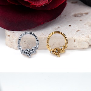 16G Stainless Steel Rose Leaf Septum Clicker: Helix, Daith, Nose Ring