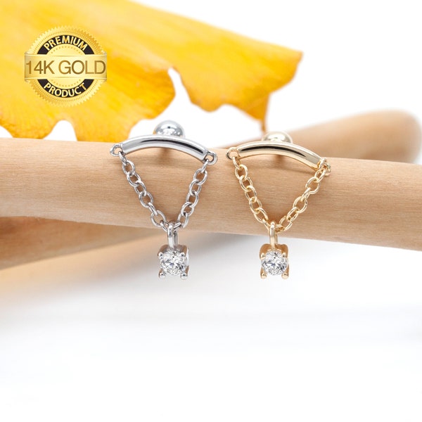 14K Solid Gold Kette 16G Versteckte Helix Piercing Schmuck 5A Diamant / 14k Gold Ohrringe / Knorpel Piercing