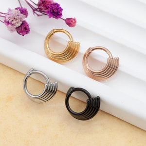 16g 316L Stainless Steel 5 Tier Stacked Hinged Clicker Ring , Septum Clicker, Daith , Helix,  Septum Piercing 8mm 10mm