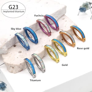 16G, 14G Implated Titanium Opal Belly Button Clicker|  Navel Jewelry| Belly Hoop| Hinged Carved Belly Bar| Belly Ring/Vertical Lip/Eyebrow