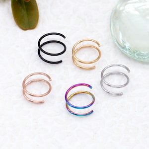 2 Piece Double Nose Ring,Twisted Nose Rings,Spiral Nose Ring, Filled Nose Ring,Silver Double Nose Hoops,Helix Nose Ring,Spiral Hoop Earrings